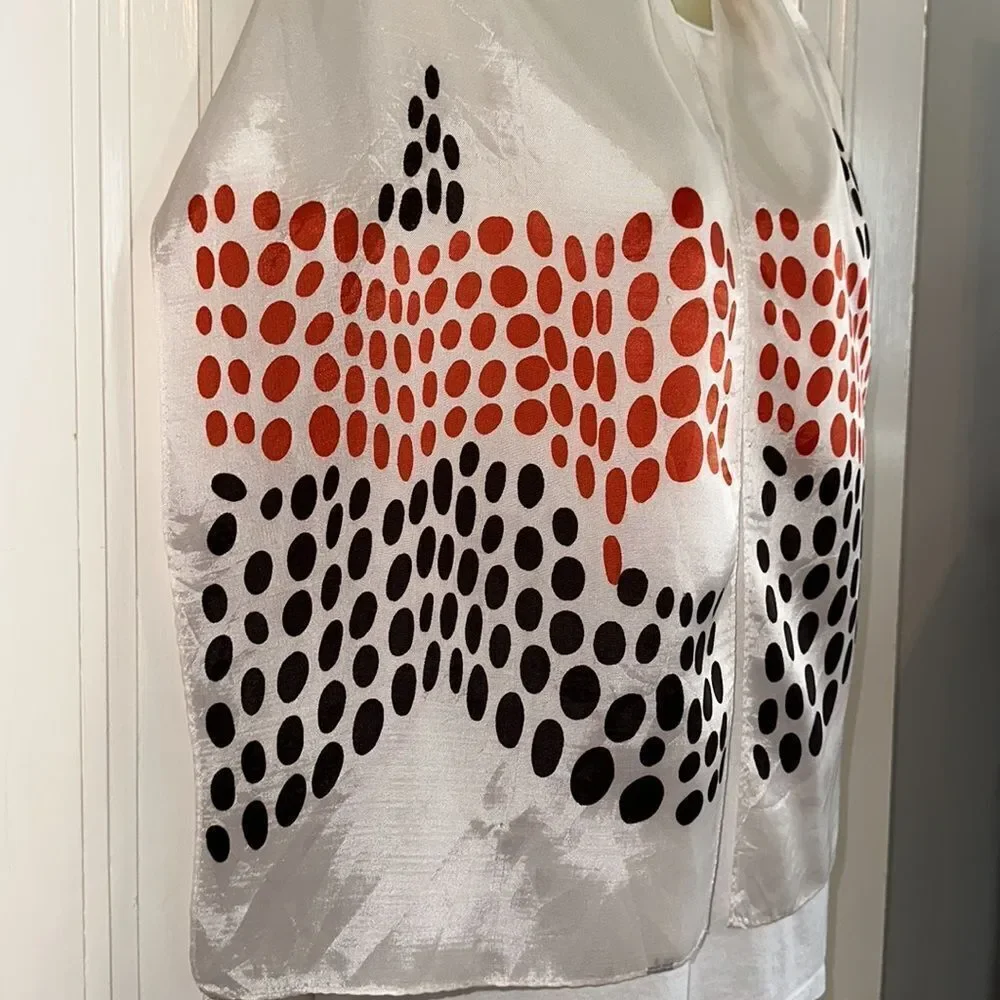 Vintage orange & black spotted mid century white polyester long‎ scarf
